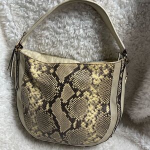 Michael Kors Julia Leather snake skin print beige & taupe satchel .